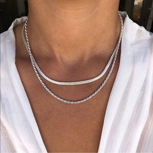 NEW Silver Double Layer Snake Rope Chain Necklace